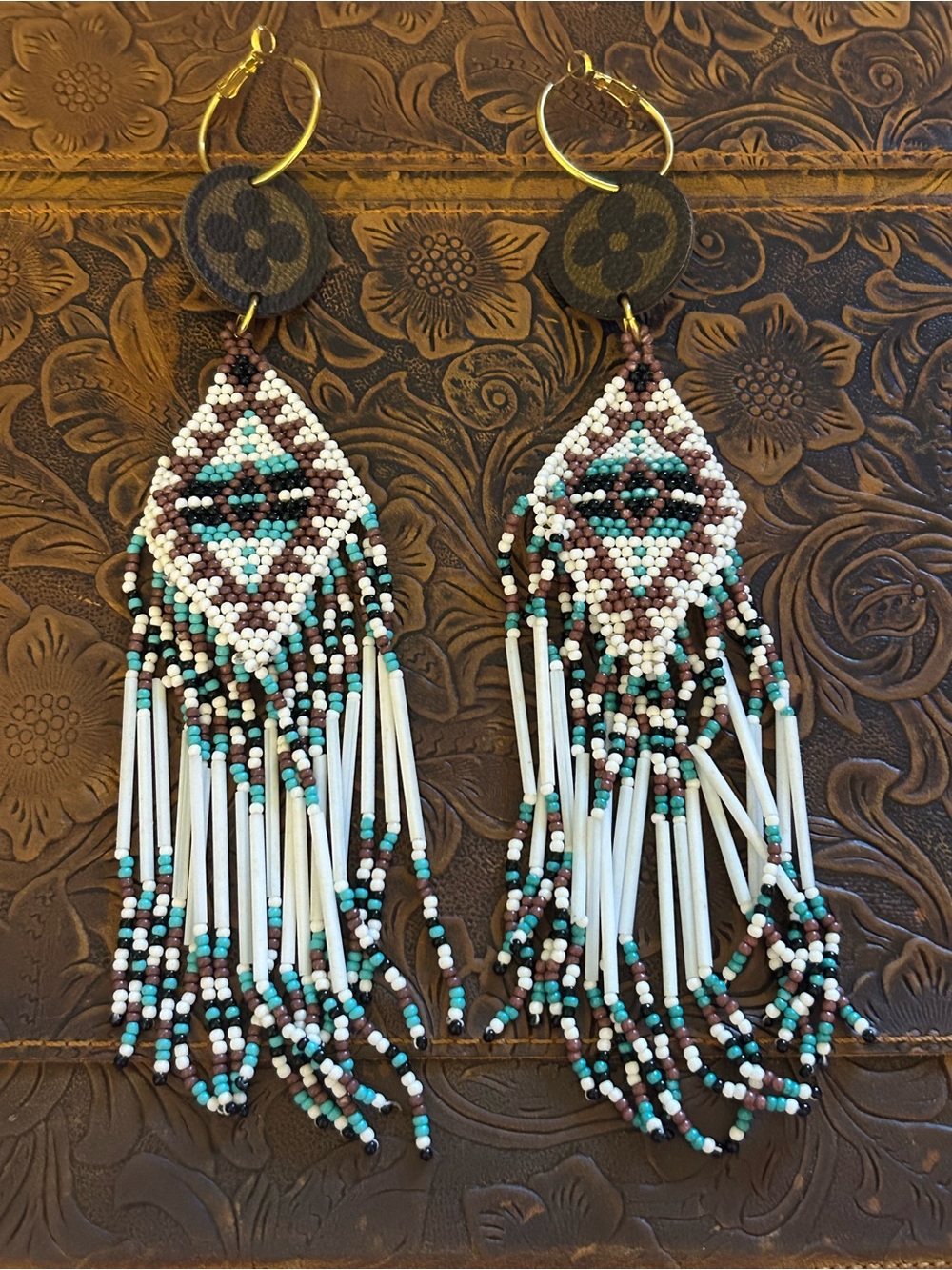 Keep it Gypsy Beaded Fringe Earrings in White, Turquoise & Brown